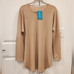 Casual Tan Waffle Knit Tunic Top